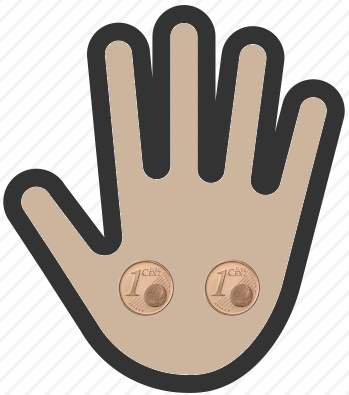 Geöffnete Hand mit zwei Münzen